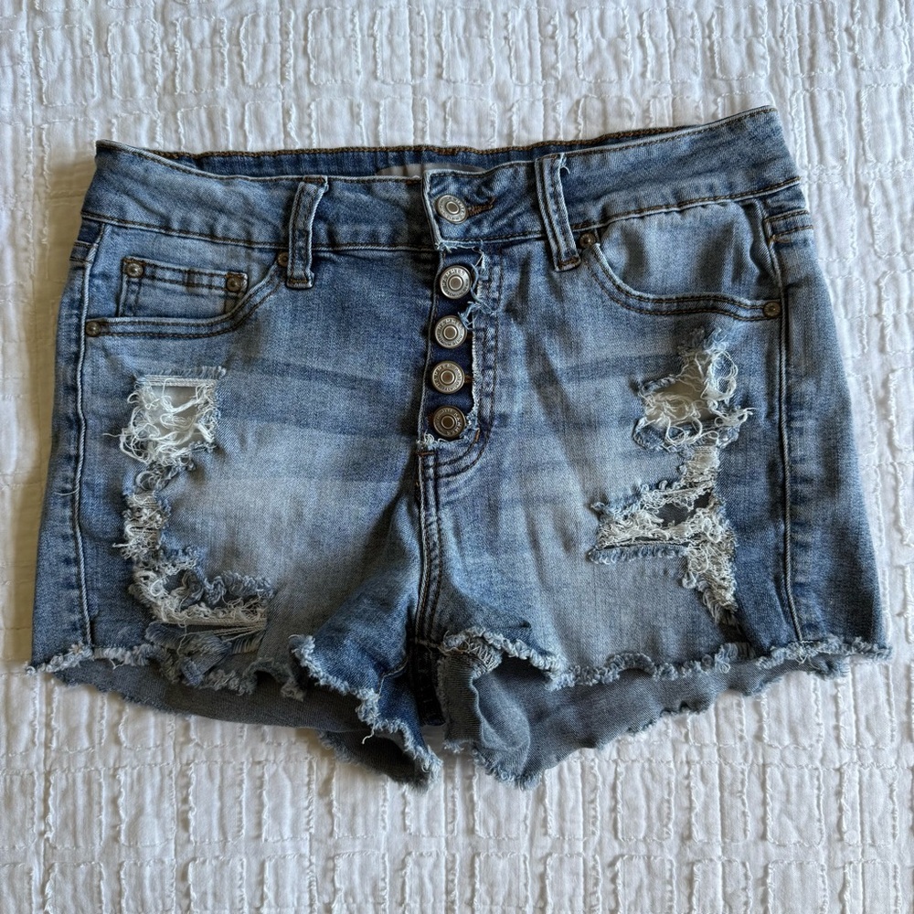 2SABLE Blue Distressed Jean Shorts Frayed Hem